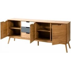 ALTOBUY MARAS - Buffet 3 Portes 3 Tiroirs Bois Massif, Blanc Et Gris - Naturel -Buffet et enfilade Soldes 50824516 2