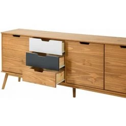 ALTOBUY MARAS - Buffet 3 Portes 3 Tiroirs Bois Massif, Blanc Et Gris - Naturel -Buffet et enfilade Soldes 50824516 3