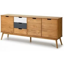 ALTOBUY MARAS - Buffet 3 Portes 3 Tiroirs Bois Massif, Blanc Et Gris - Naturel -Buffet et enfilade Soldes 50824516 4
