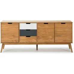 ALTOBUY MARAS - Buffet 3 Portes 3 Tiroirs Bois Massif, Blanc Et Gris - Naturel -Buffet et enfilade Soldes 50824516 5