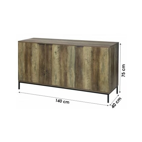 WADIGA Buffet En Bois Et Métal 3 Portes - Bois 2 WADIGA Buffet En Bois Et Métal 3 Portes - Bois – Image 2