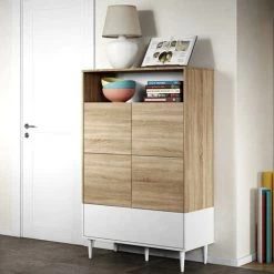 TEMAHOME - Buffet Haut HORIZON Blanc Et Chêne Naturel - Bianco E Quercia Naturale -Buffet et enfilade Soldes 50908082 2