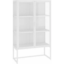 VidaXL Buffet Haut 80x35x135 Cm Acier Et Verre Trempé Blanc - Blanc -Buffet et enfilade Soldes 50913178 2