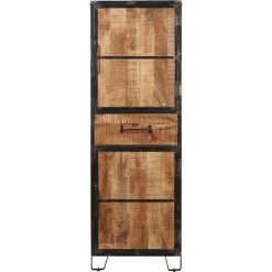 LES TENDANCES Bahut Haut 2 Portes Bois Manguier Marron Et Pieds Métal Noir Engal 64 Cm