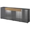 PRICE FACTORY Buffet 200cm Collection OHIO. Coloris Gris Anthracite Et Chêne. - Gris