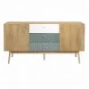 AUTRES Buffet - Décor Chene Et Vert - Pieds En Bois Massif - 2 Portes 3 Tiroirs - GARDENIA - L 160 X P 50 X H 80 Cm