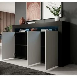 DESIGN AMEUBLEMENT Buffet Bahut 3 Portes LED | 155 X 91,5 X 37cm | Couleur Noir Et Blanc Finition Mat | Meuble De Rangement | Modèle RIALTA - Noir/Blanc 6 DESIGN AMEUBLEMENT Buffet Bahut 3 Portes LED | 155 X 91,5 X 37cm | Couleur Noir Et Blanc Finition Mat | Meuble De Rangement | Modèle RIALTA - Noir/Blanc -Buffet et enfilade Soldes 51180195 3