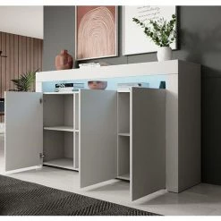 DESIGN AMEUBLEMENT Buffet Bahut 3 Portes LED | 155 X 91,5 X 37cm | Couleur Blanc Finition Mat | Meuble De Rangement | Modèle RIALTA - Blanc -Buffet et enfilade Soldes 51180202 3