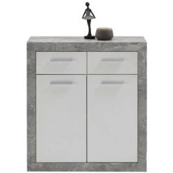 Buffet Avec 2 Portes Et 2 Tiroirs L82 Cm - Turbo - Calicosy - Gris Béton - Gris Béton -Buffet et enfilade Soldes 51220658 2