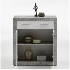Buffet Avec 2 Portes Et 2 Tiroirs L82 Cm - Turbo - Calicosy - Gris Béton - Gris Béton -Buffet et enfilade Soldes 51220658 3