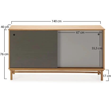 VS VENTA-STOCK Buffet Magnus 2 Portes Coulissantes Couleur Gris, Bois Massif, 140 Cm Largeur - BOIS 3 VS VENTA-STOCK Buffet Magnus 2 Portes Coulissantes Couleur Gris, Bois Massif, 140 Cm Largeur - BOIS – Image 3
