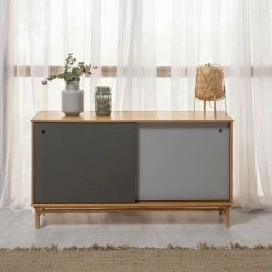 VS VENTA-STOCK Buffet Magnus 2 Portes Coulissantes Couleur Gris, Bois Massif, 140 Cm Largeur - BOIS 8 VS VENTA-STOCK Buffet Magnus 2 Portes Coulissantes Couleur Gris, Bois Massif, 140 Cm Largeur - BOIS -Buffet et enfilade Soldes 51239574 4