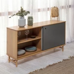 VS VENTA-STOCK Buffet Magnus 2 Portes Coulissantes Couleur Gris, Bois Massif, 140 Cm Largeur - BOIS 9 VS VENTA-STOCK Buffet Magnus 2 Portes Coulissantes Couleur Gris, Bois Massif, 140 Cm Largeur - BOIS -Buffet et enfilade Soldes 51239574 5