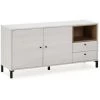 VS VENTA-STOCK Buffet Bas Javea 2 Tiroirs, 2 Portes Et 1 Niche, Couleur Blanc/Bois, 136,5 Cm Largeur - BLANC