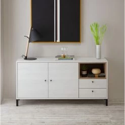 VS VENTA-STOCK Buffet Bas Javea 2 Tiroirs, 2 Portes Et 1 Niche, Couleur Blanc/Bois, 136,5 Cm Largeur - BLANC 8 VS VENTA-STOCK Buffet Bas Javea 2 Tiroirs, 2 Portes Et 1 Niche, Couleur Blanc/Bois, 136,5 Cm Largeur - BLANC -Buffet et enfilade Soldes 51239575 4