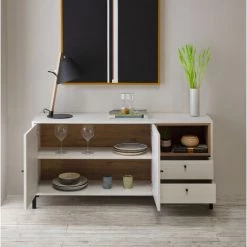 VS VENTA-STOCK Buffet Bas Javea 2 Tiroirs, 2 Portes Et 1 Niche, Couleur Blanc/Bois, 136,5 Cm Largeur - BLANC 9 VS VENTA-STOCK Buffet Bas Javea 2 Tiroirs, 2 Portes Et 1 Niche, Couleur Blanc/Bois, 136,5 Cm Largeur - BLANC -Buffet et enfilade Soldes 51239575 5