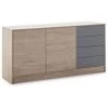 VS VENTA-STOCK Buffet Panama 4 Tiroirs, 2 Portes, Couleur Bois Et Gris, 136 Cm Largeur - BOIS