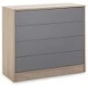 VS VENTA-STOCK Commode De Nuit Panama 4 Tiroirs, Couleur Bois Et Gris, 80 Cm Largeur - BOIS