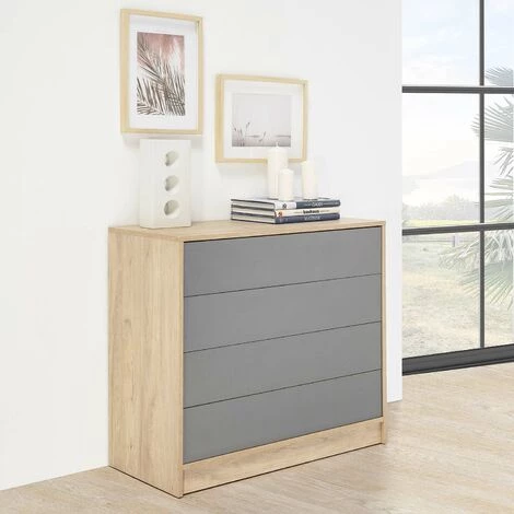 VS VENTA-STOCK Commode De Nuit Panama 4 Tiroirs, Couleur Bois Et Gris, 80 Cm Largeur - BOIS 4 VS VENTA-STOCK Commode De Nuit Panama 4 Tiroirs, Couleur Bois Et Gris, 80 Cm Largeur - BOIS – Image 4