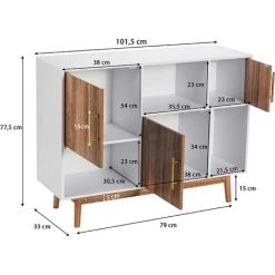 COSTWAY Buffet, Meuble De Rangement Avec 3 Placards Et 3 Étagères Ouvertes, Meuble De Cuisine Avec 4 Pieds Surélevés, Utilisation Multifonctionnelle, Pour Salon, Salle à Manger, 101,5 X 33 X 77,5 Cm -Buffet et enfilade Soldes 51370221 4