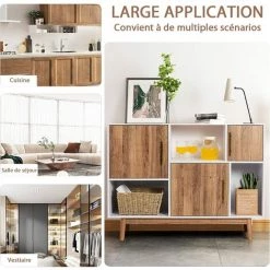 COSTWAY Buffet, Meuble De Rangement Avec 3 Placards Et 3 Étagères Ouvertes, Meuble De Cuisine Avec 4 Pieds Surélevés, Utilisation Multifonctionnelle, Pour Salon, Salle à Manger, 101,5 X 33 X 77,5 Cm -Buffet et enfilade Soldes 51370221 5