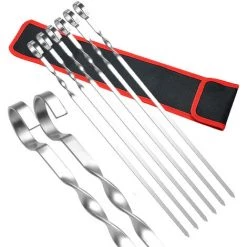 LIFCAUSAL Bâtons De Brochette De Barbecue 6 PCS Avec Sac De Rangement Bâtons De Rôtissage Réutilisables En Acier Inoxydable BBQ Shish Kabob Outils Pour Hot Dog Viandes Légumes Steak Pique-nique En Plein Air