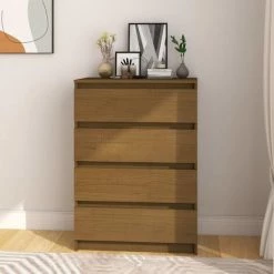 Armoire D'appoint 60x36x84 Cm Bois De Pin Massif Marron Miel VidaXL