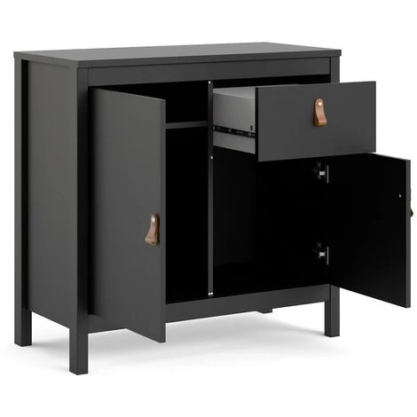 CAESAROO Buffet De Salon 82xH79 Cm Noir Mat Avec Un Tiroir Et Deux Portes | Noir 2 CAESAROO Buffet De Salon 82xH79 Cm Noir Mat Avec Un Tiroir Et Deux Portes | Noir – Image 2