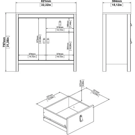 CAESAROO Buffet De Salon 82xH79 Cm Noir Mat Avec Un Tiroir Et Deux Portes | Noir 4 CAESAROO Buffet De Salon 82xH79 Cm Noir Mat Avec Un Tiroir Et Deux Portes | Noir – Image 4