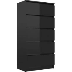 YOUTHUP Buffet à Tiroirs Noir Brillant 60x35x121 Cm Aggloméré -Buffet et enfilade Soldes 51854912 2
