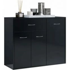 YOUTHUP œuffet Noir Brillant 88x30x70 Cm Aggloméré - Noir 8 YOUTHUP œuffet Noir Brillant 88x30x70 Cm Aggloméré - Noir -Buffet et enfilade Soldes 51869828 4
