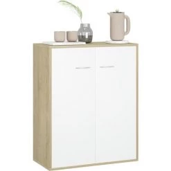 YOUTHUP œuffet Blanc Et Chêne Sonoma 60x30x75 Cm Aggloméré - Blanc -Buffet et enfilade Soldes 51869838 4