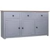 YOUTHUP Buffet Gris 135x40x80 Cm Pin Solide Assortiment Panama - Gris
