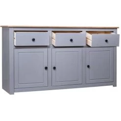 YOUTHUP Buffet Gris 135x40x80 Cm Pin Solide Assortiment Panama - Gris -Buffet et enfilade Soldes 51873266 3