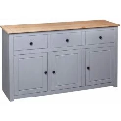 YOUTHUP Buffet Gris 135x40x80 Cm Pin Solide Assortiment Panama - Gris -Buffet et enfilade Soldes 51873266 5