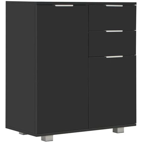 YOUTHUP Buffet Noir Brillant 71 X 35 X 76 Cm Aggloméré - Noir 2 YOUTHUP Buffet Noir Brillant 71 X 35 X 76 Cm Aggloméré - Noir – Image 2