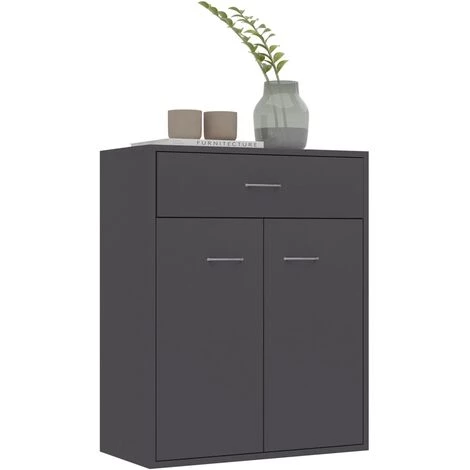 YOUTHUP Buffet Gris 60 X 30 X 75 Cm Aggloméré - Gris 3 YOUTHUP Buffet Gris 60 X 30 X 75 Cm Aggloméré - Gris – Image 3