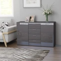 YOUTHUP Buffet Gris Brillant 120x35,5x75 Cm Aggloméré - Gris