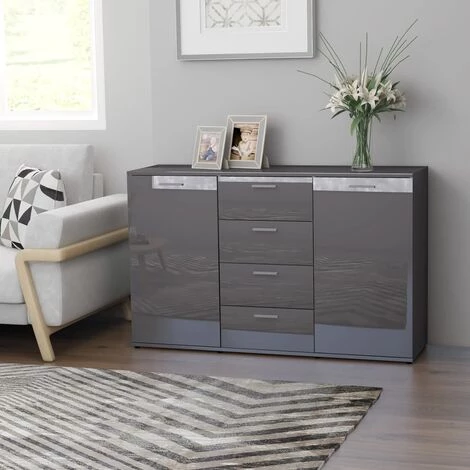 YOUTHUP Buffet Gris Brillant 120x35,5x75 Cm Aggloméré - Gris 1 YOUTHUP Buffet Gris Brillant 120x35,5x75 Cm Aggloméré - Gris