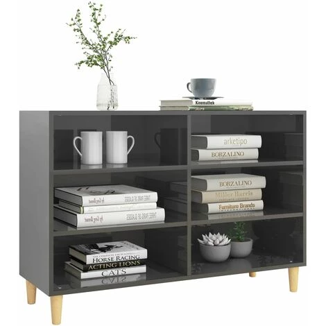 YOUTHUP Buffet Gris Brillant 103,5x35x70 Cm Aggloméré - Gris 3 YOUTHUP Buffet Gris Brillant 103,5x35x70 Cm Aggloméré - Gris – Image 3