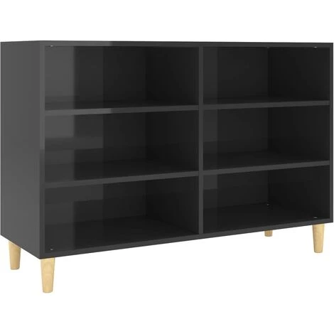 YOUTHUP Buffet Noir Brillant 103,5x35x70 Cm Aggloméré - Noir 2 YOUTHUP Buffet Noir Brillant 103,5x35x70 Cm Aggloméré - Noir – Image 2