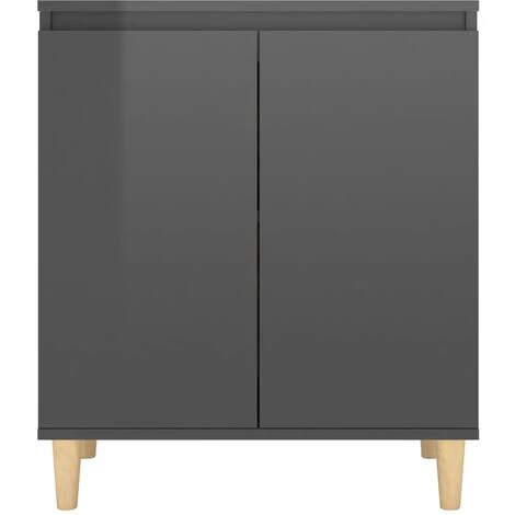 YOUTHUP Buffet Avec Pieds En Bois Gris Brillant 60x35x70 Cm Aggloméré - Gris 5 YOUTHUP Buffet Avec Pieds En Bois Gris Brillant 60x35x70 Cm Aggloméré - Gris – Image 5