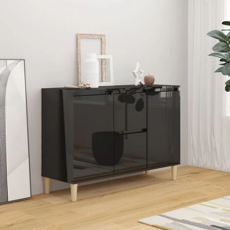 YOUTHUP Buffet Noir Brillant 103,5x35x70 Cm Aggloméré - Noir 1 YOUTHUP Buffet Noir Brillant 103,5x35x70 Cm Aggloméré - Noir