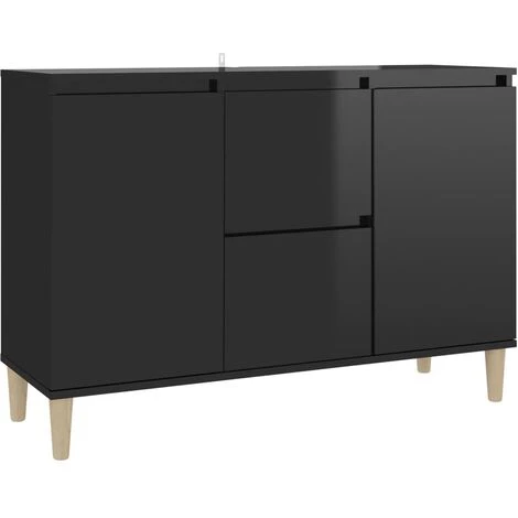 YOUTHUP Buffet Noir Brillant 103,5x35x70 Cm Aggloméré - Noir 2 YOUTHUP Buffet Noir Brillant 103,5x35x70 Cm Aggloméré - Noir – Image 2