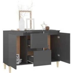 YOUTHUP Buffet Gris Brillant 103,5x35x70 Cm Aggloméré - Gris -Buffet et enfilade Soldes 51897275 3