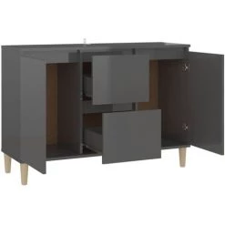 YOUTHUP Buffet Gris Brillant 103,5x35x70 Cm Aggloméré - Gris -Buffet et enfilade Soldes 51897275 4