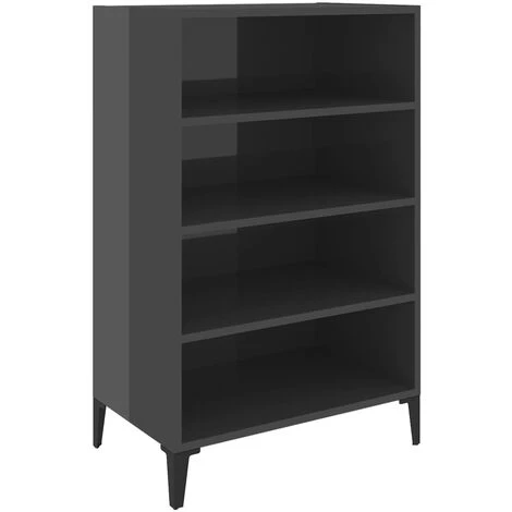 YOUTHUP Buffet Gris Brillant 57x35x90 Cm Aggloméré - Gris 2 YOUTHUP Buffet Gris Brillant 57x35x90 Cm Aggloméré - Gris – Image 2