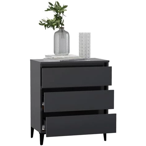 YOUTHUP Buffet Gris 60x35x69 Cm Aggloméré - Gris 3 YOUTHUP Buffet Gris 60x35x69 Cm Aggloméré - Gris – Image 3