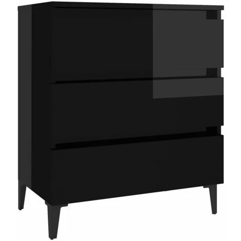 YOUTHUP Buffet Noir Brillant 60x35x69 Cm Aggloméré - Noir 2 YOUTHUP Buffet Noir Brillant 60x35x69 Cm Aggloméré - Noir – Image 2