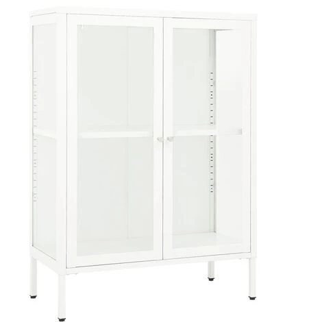 YOUTHUP Buffet Blanc 75x35x105 Cm Acier Et Verre - Blanc 2 YOUTHUP Buffet Blanc 75x35x105 Cm Acier Et Verre - Blanc – Image 2